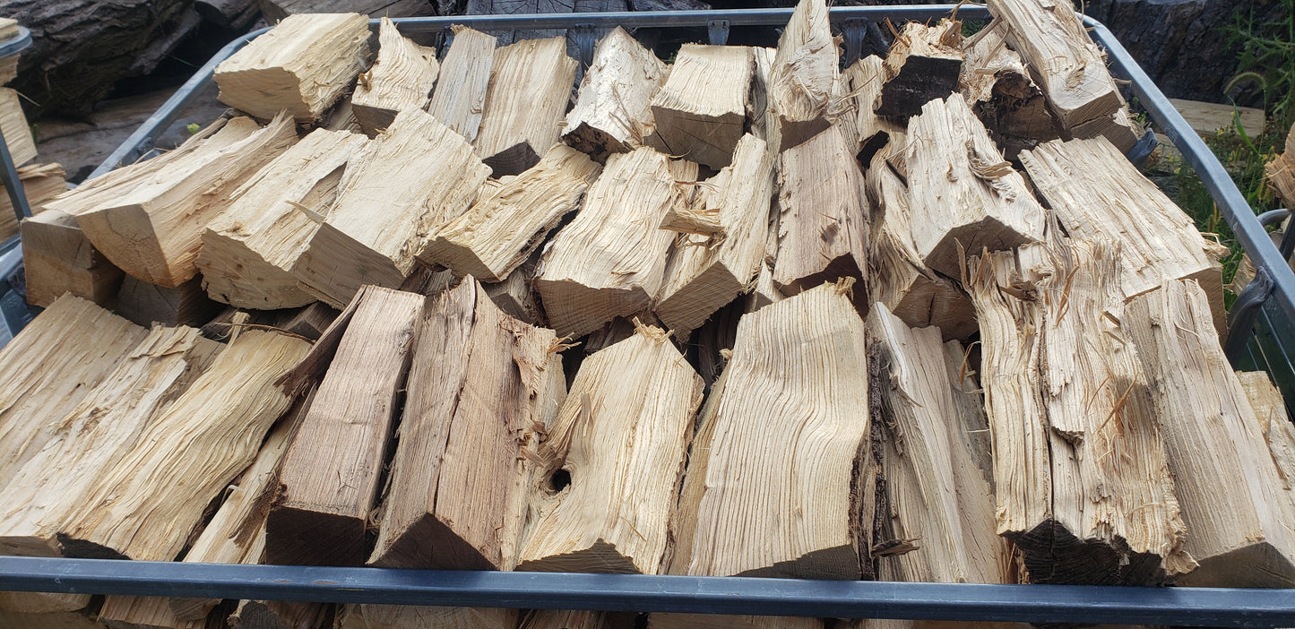 Focus view of fresh cut triple stack firewood crate