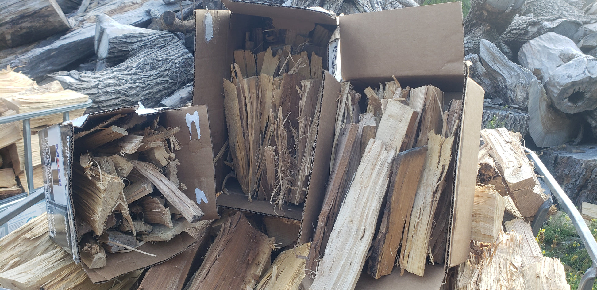 View of three kindling boxes