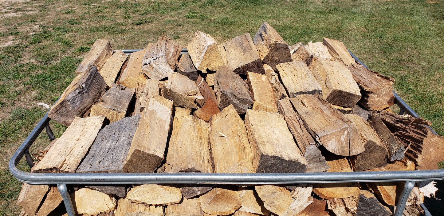 Focus view of triple stack firewood crate outside in the sun